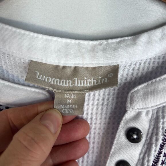 Woman Within White Embroidered Bodice Long Sleeve Thermal Top Size 14/16 - Picture 6 of 7